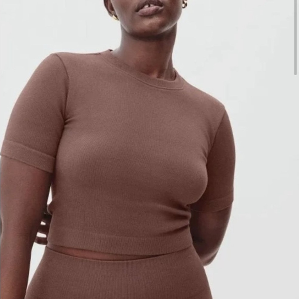 Everlane sculpting ribbed tee acorn brown